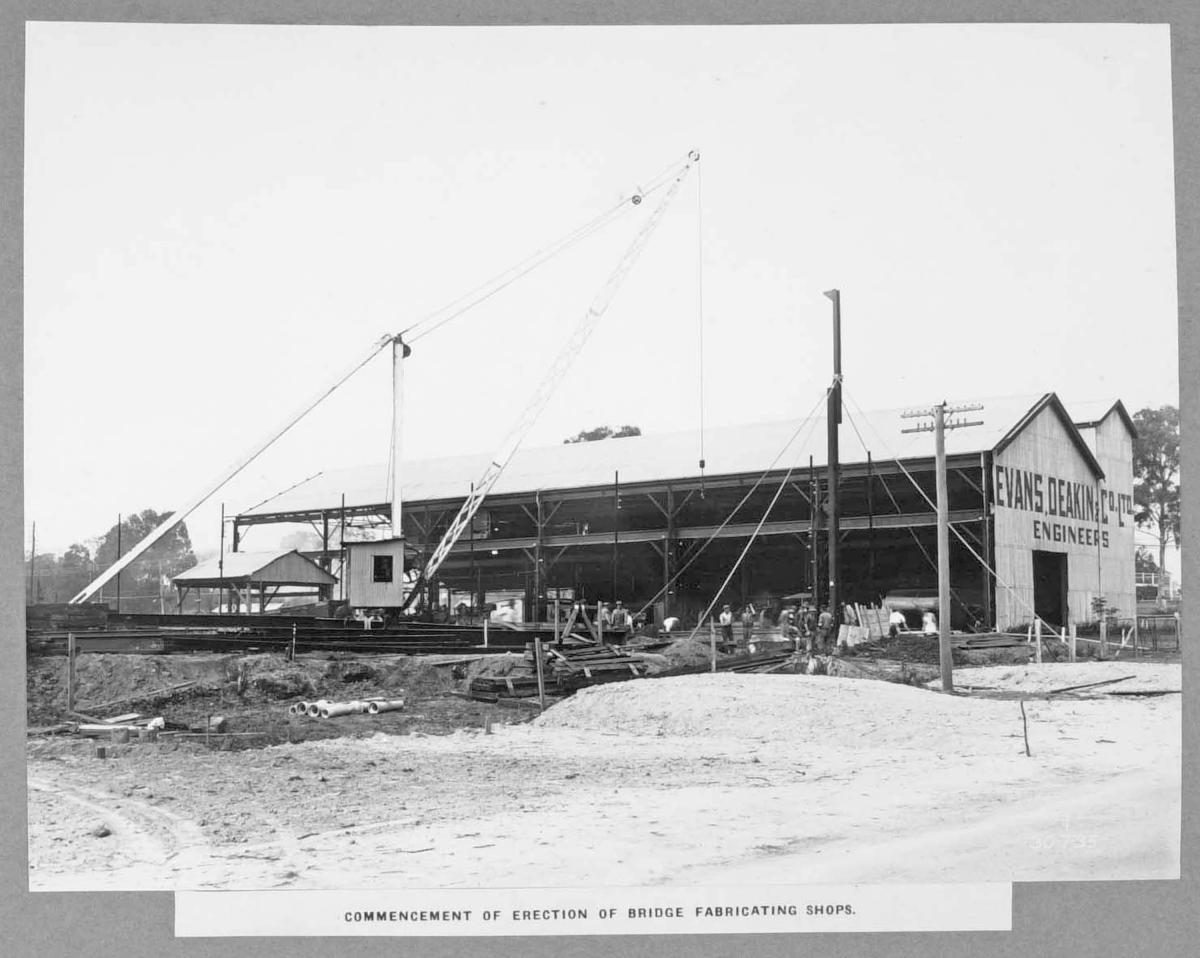Commencement of erection of bridge fabricating shops, Brisbane, 30 July 1975