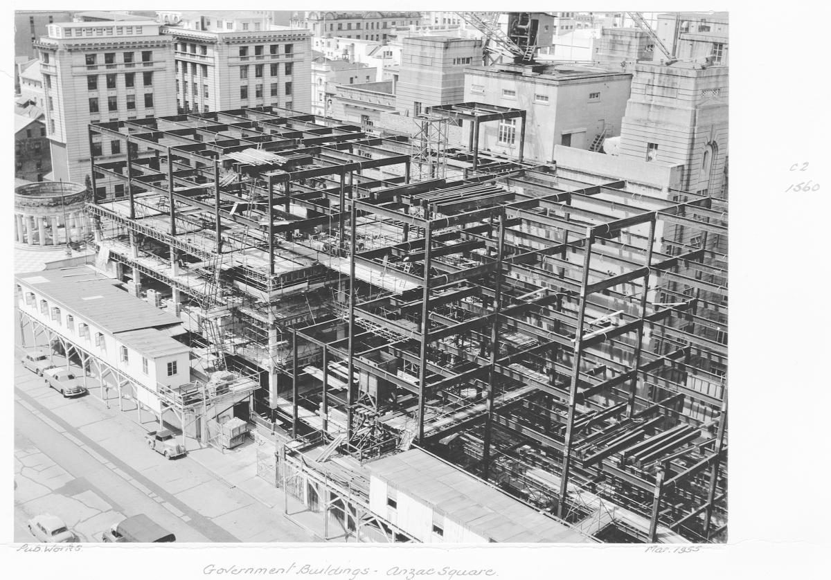 Anzac Square during construction, Brisbane, March 1955