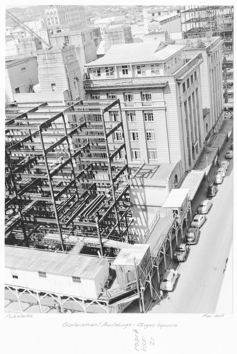 Anzac Square during construction, Brisbane, March 1955