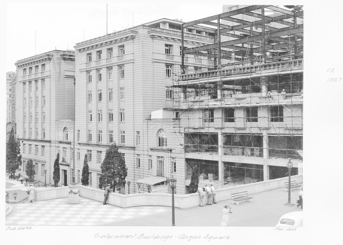 Anzac Square during construction, Brisbane, March 1955