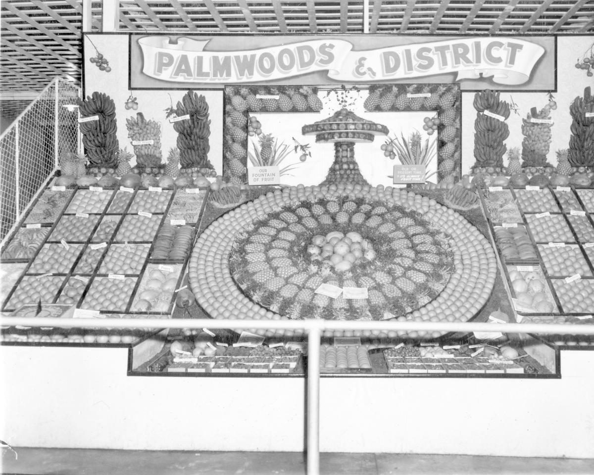 Palmwoods fruit display at the Royal National Show, Brisbane, August 1958