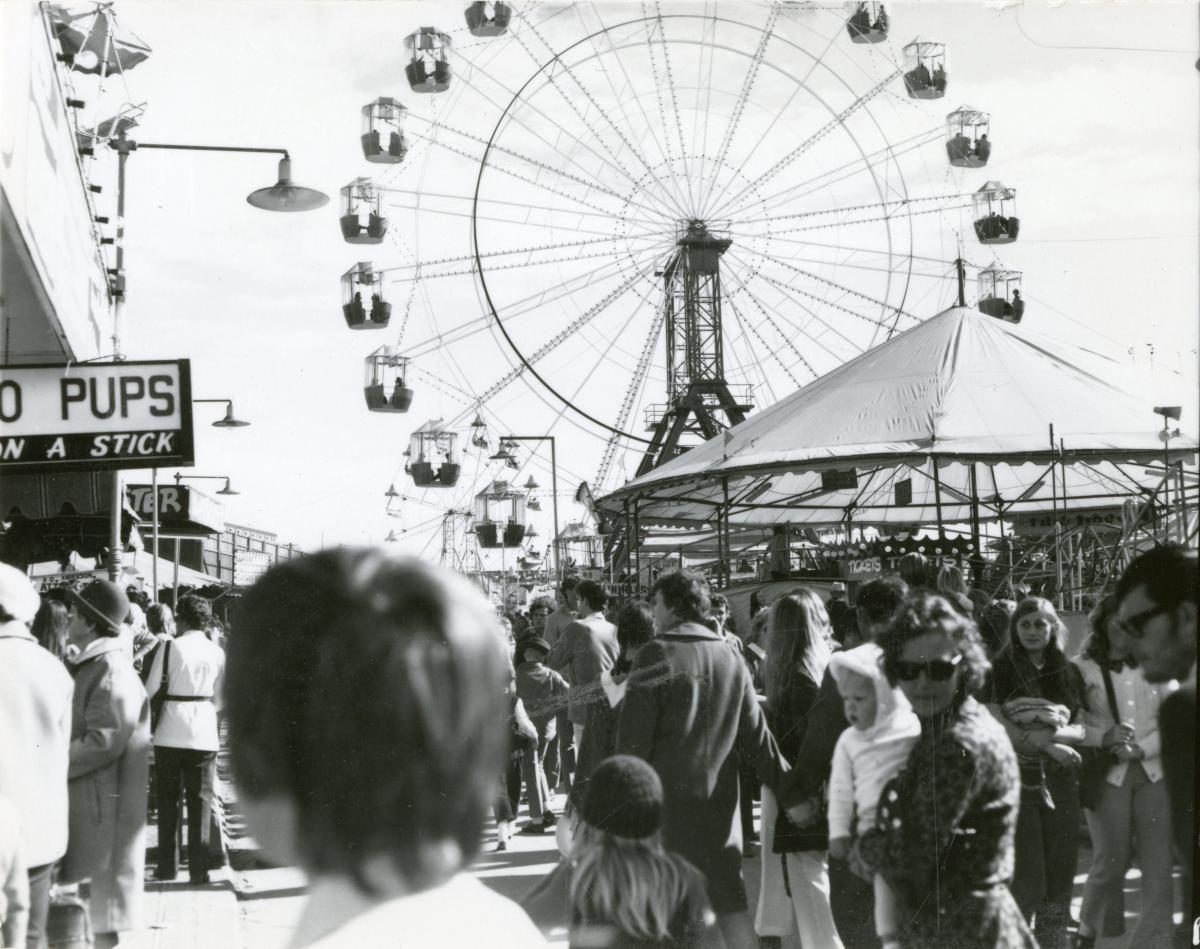 Sideshow area at the Royal National Show, Brisbane, August 1972
