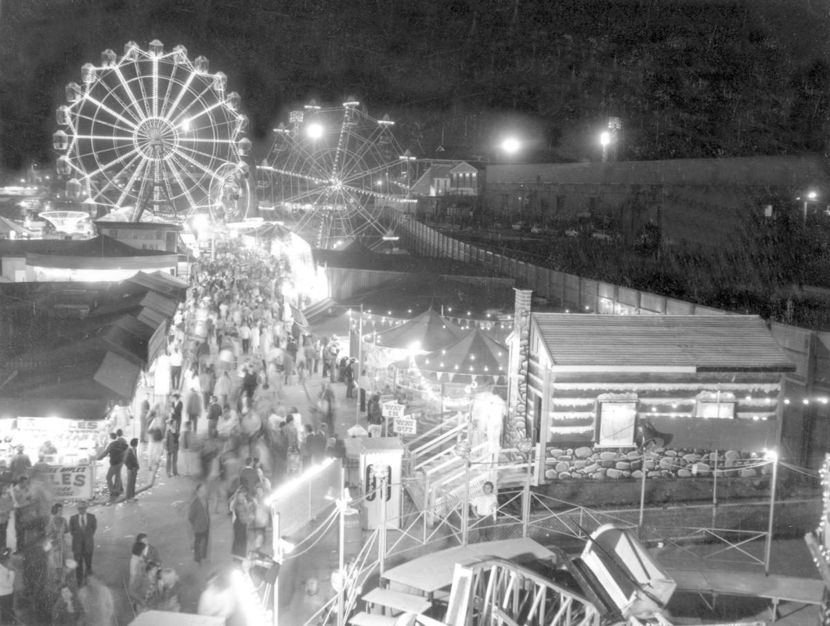 Sideshow area at the Royal National Show, Brisbane, August 1972