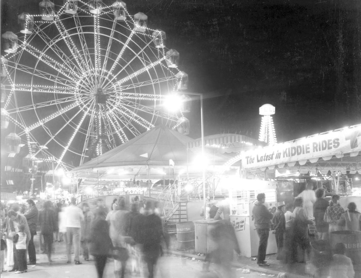 Sideshow area at the Royal National Show, Brisbane, August 1972