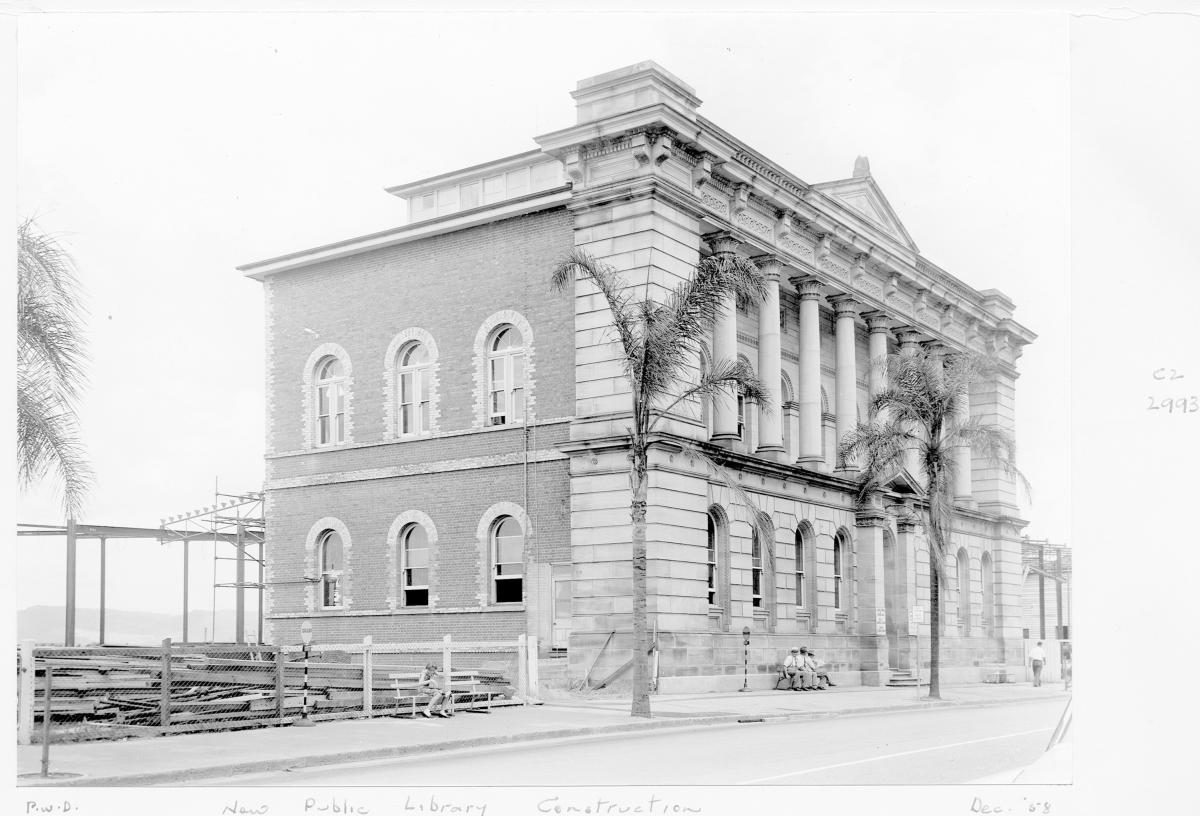 Construction of extensions to the State Library of Queensland on William St - Brisbane, December 1958