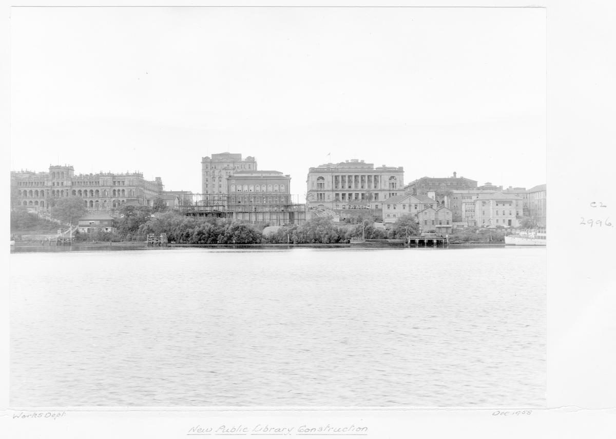 Construction of extensions to the State Library of Queensland on William St - Brisbane, December 1958