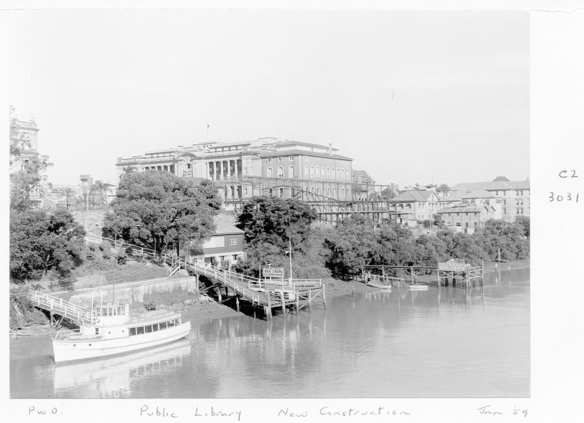 Construction of extensions to the State Library of Queensland on William St - Brisbane, 1959