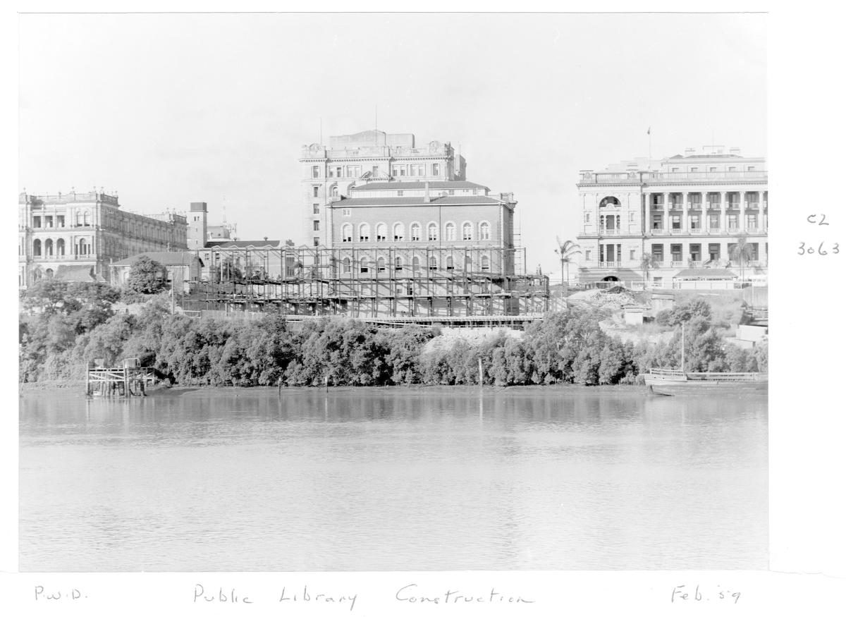Construction of extensions to the State Library of Queensland on William St - Brisbane, February 1959