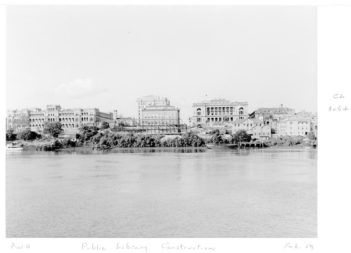 Construction of extensions to the State Library of Queensland on William St - Brisbane, February 1959
