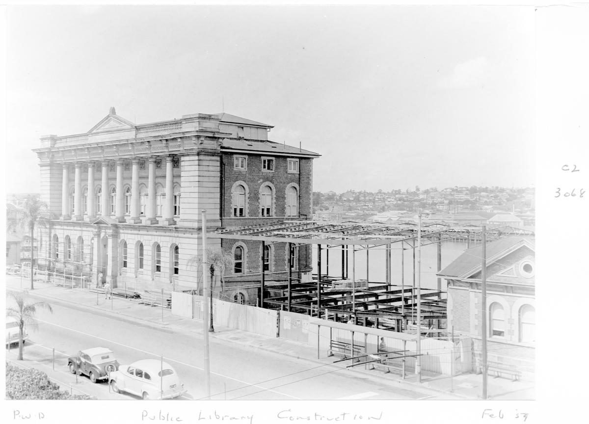 Construction of extensions to the State Library of Queensland on William St - Brisbane, February 1959