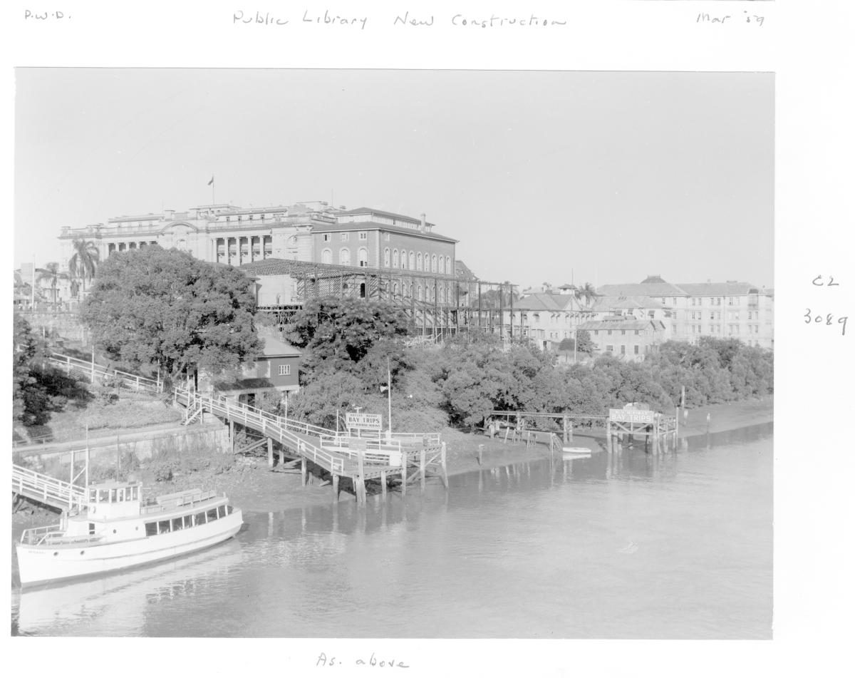 Construction of extensions to the State Library of Queensland on William St - Brisbane, March 1959