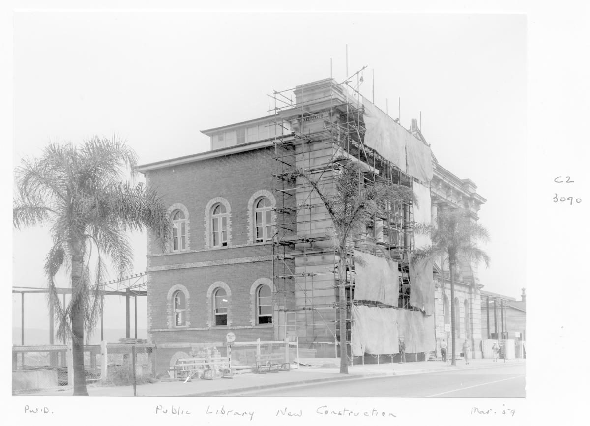 Construction of extensions to the State Library of Queensland on William St - Brisbane, March 1959