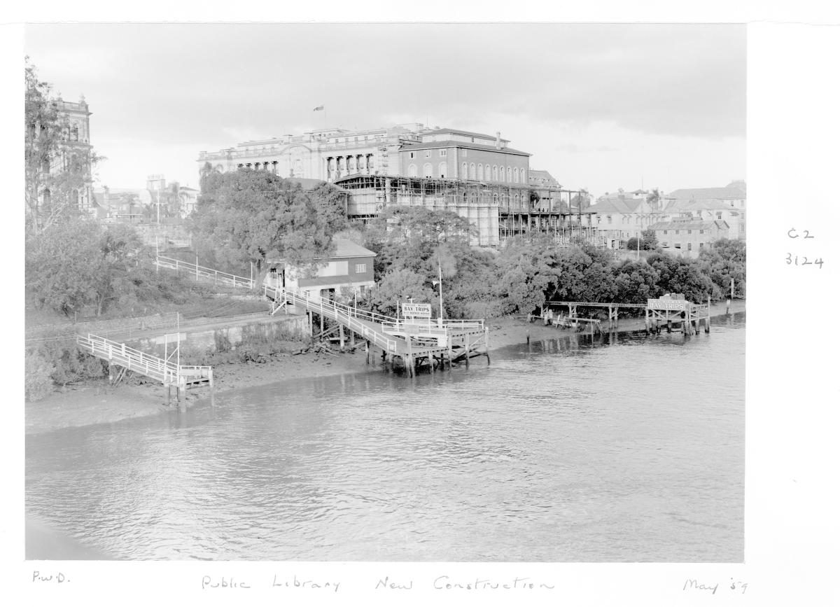 Construction of extensions to the State Library of Queensland on William St - Brisbane, May 1959