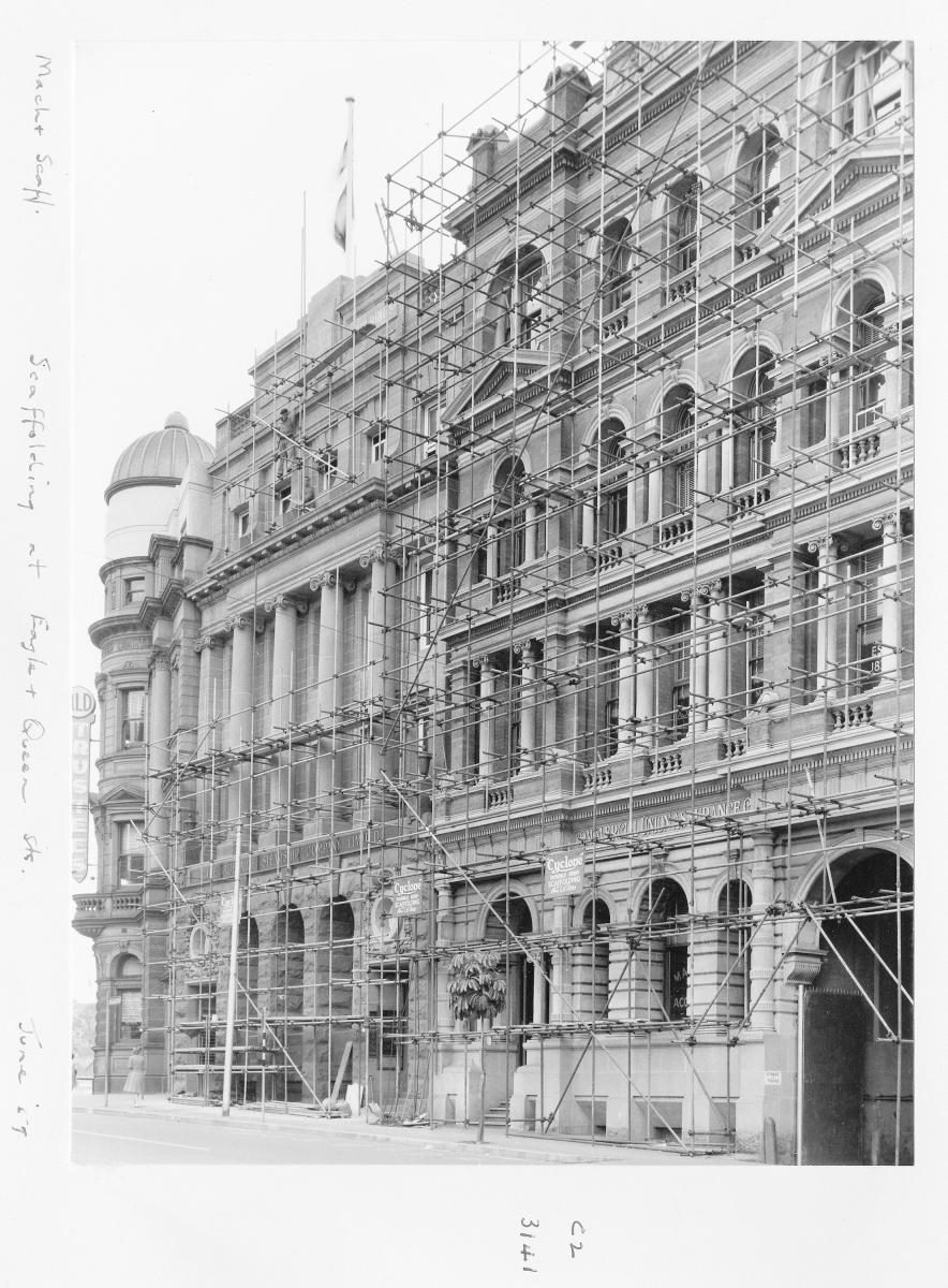 Scaffolding at Eagle and Queen Streets, Brisbane, June 1959