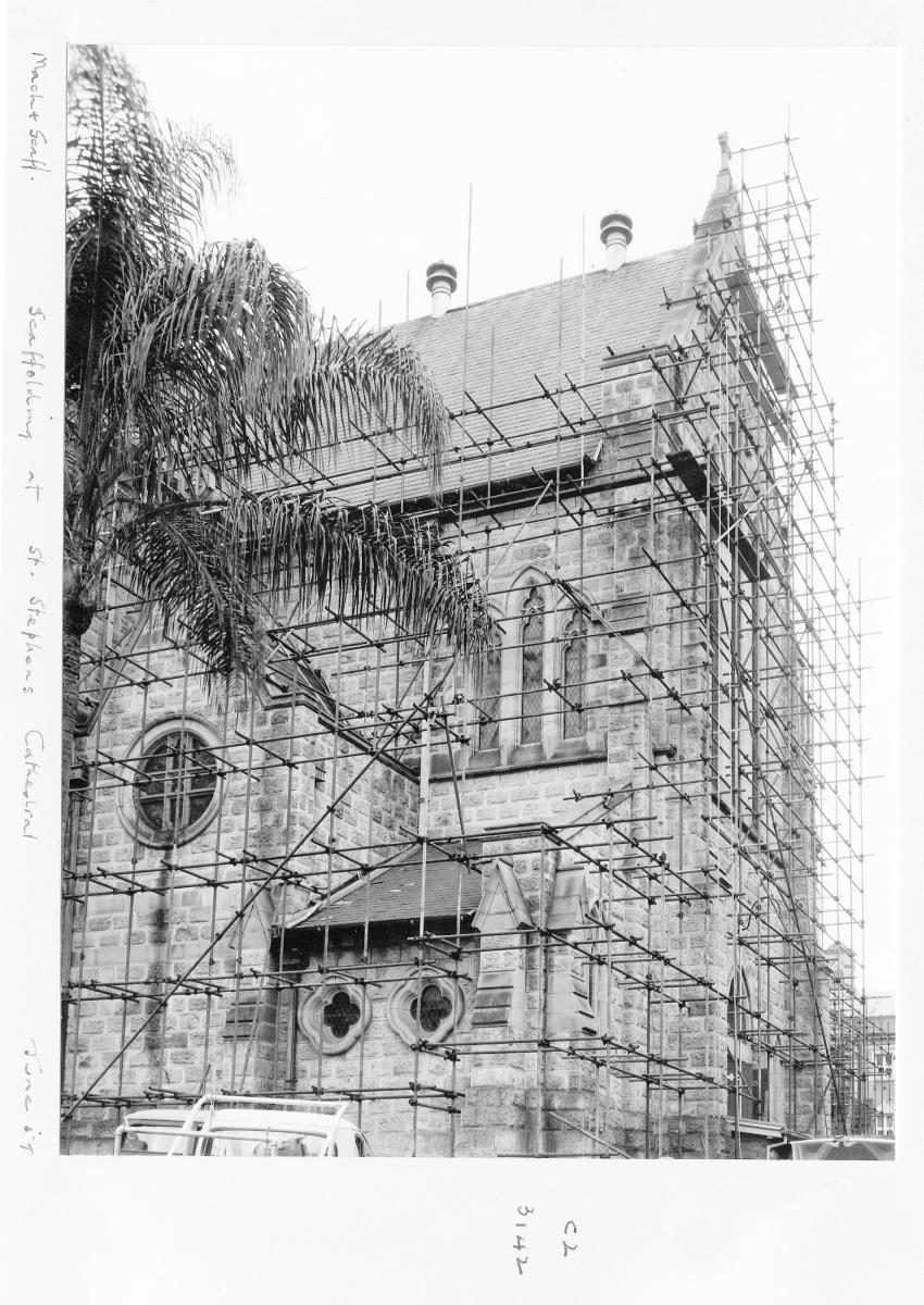 Scaffolding at St Stephens Cathedral, Brisbane, June 1959