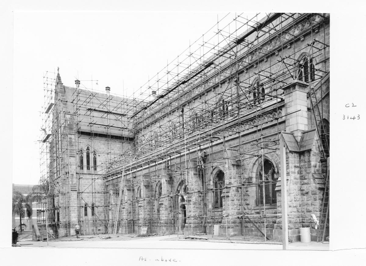 Scaffolding at St Stephens Cathedral, Brisbane, June 1959