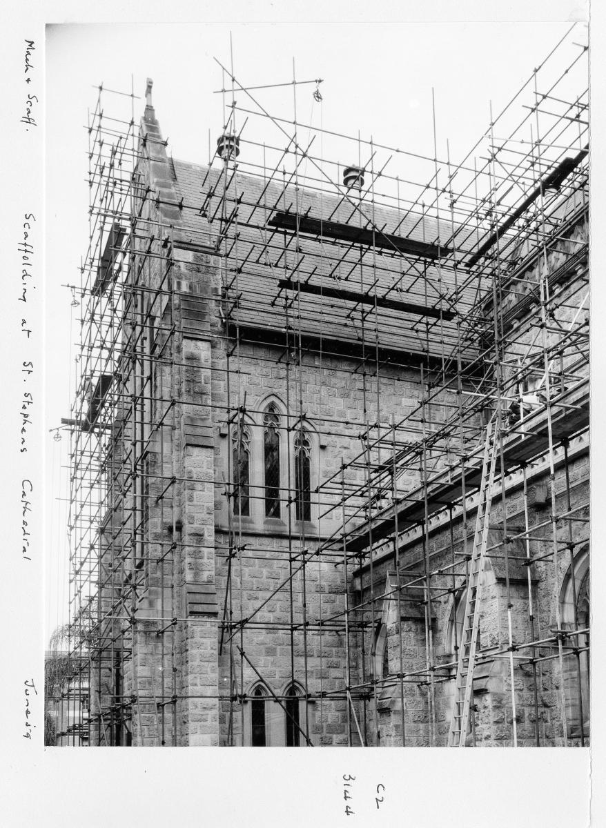 Scaffolding at St Stephens Cathedral, Brisbane, June 1959