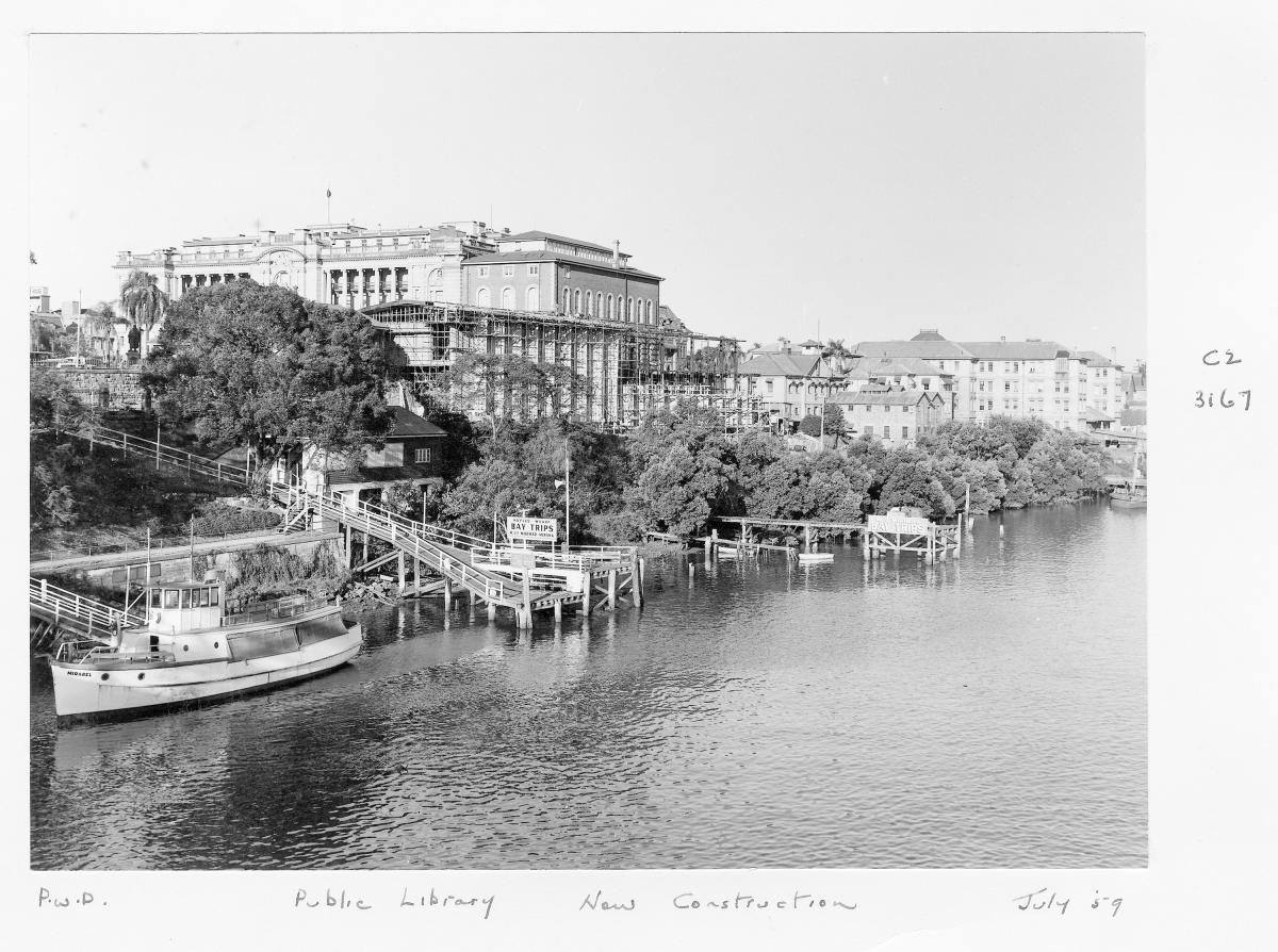 Construction of extensions to the Public Library of Queensland on William St - Brisbane, July 1959