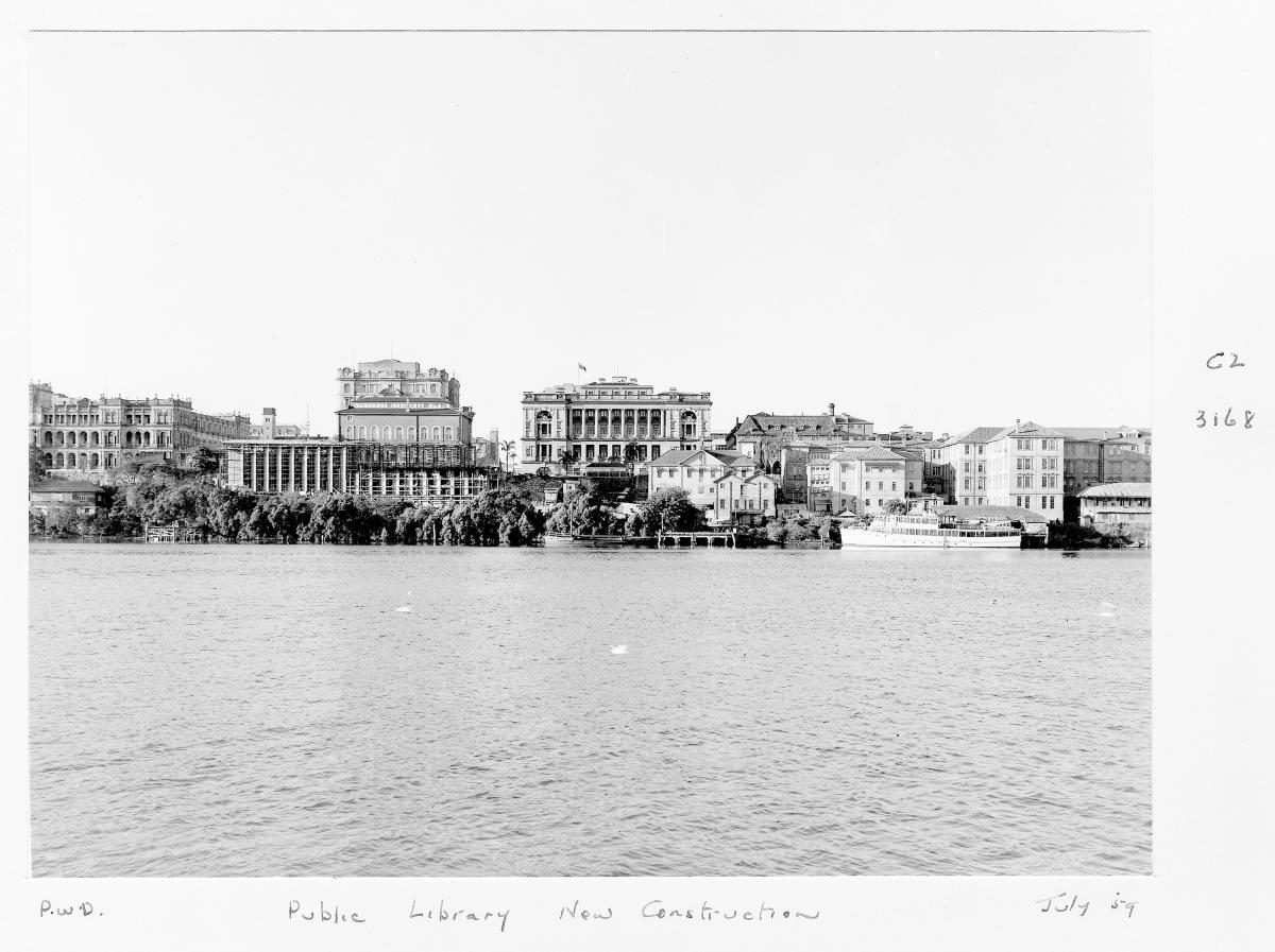 Construction of extensions to the State Library of Queensland on William St - Brisbane, July 1959