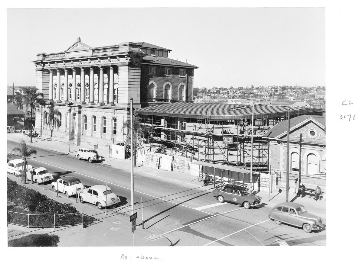 Construction of extensions to the State Library of Queensland on William St - Brisbane, July 1959