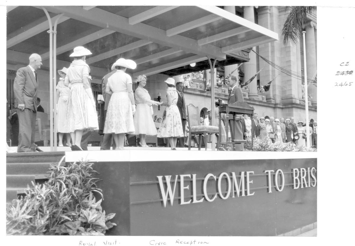 Civic reception for Her Majesty Queen Elizabeth The Queen Mother, Brisbane, February 1958