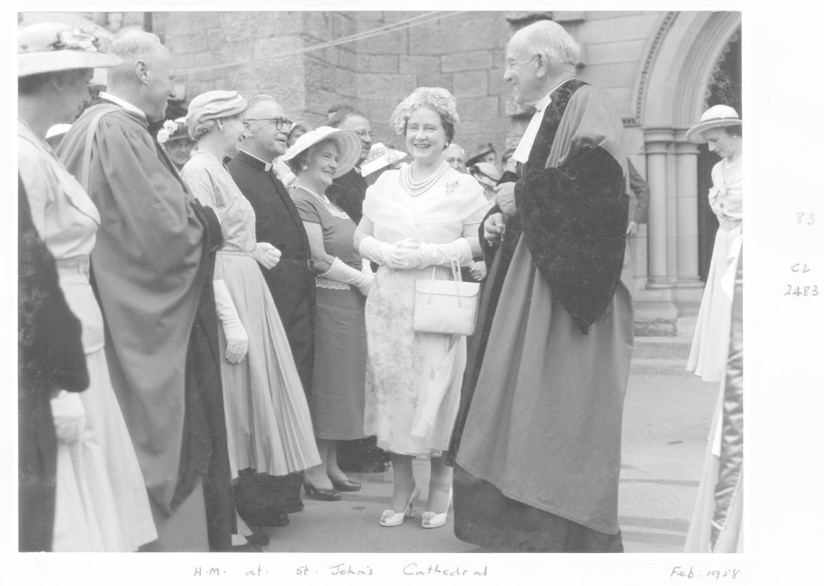 Her Majesty Queen Elizabeth The Queen Mother at St John's Cathedral, Brisbane, February 1958