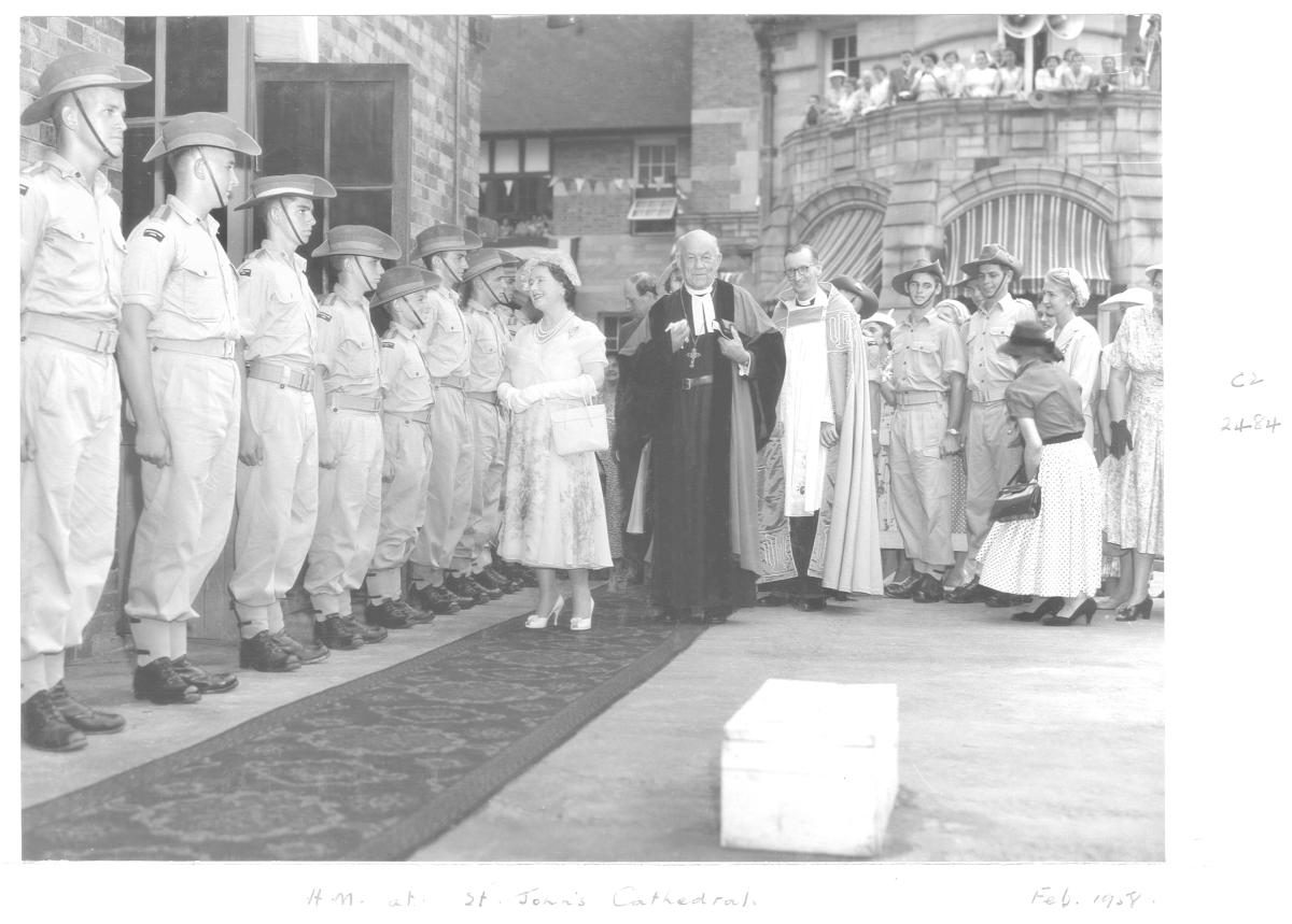 Her Majesty Queen Elizabeth The Queen Mother at St John's Cathedral, Brisbane, February 1958