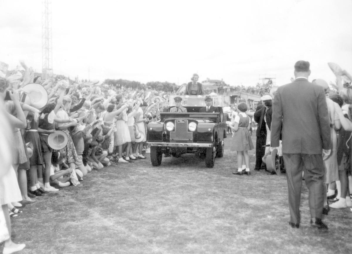 HRH Princess Alexandra at the school children's welcome, Exhibition Grounds, Brisbane, 8 September 1959