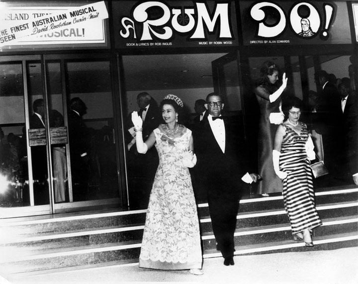 Her Majesty Queen Elizabeth II at the premiere of the Australian musical Rum Do, Brisbane, 1970