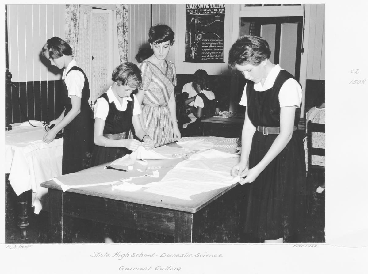 State High School, Domestic Science, Garment cutting - Brisbane, March 1955