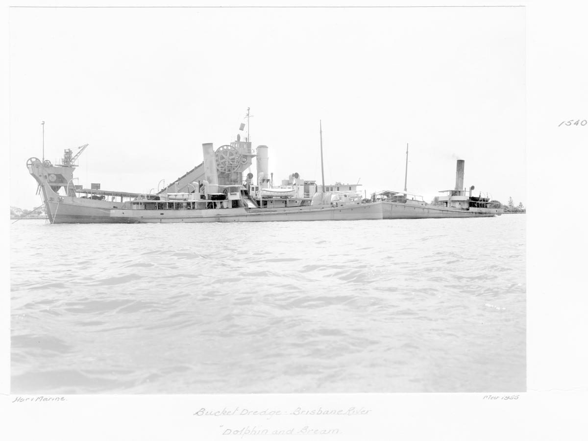 Bucket dredges "Dolphin" and "Bream", Brisbane, March 1955
