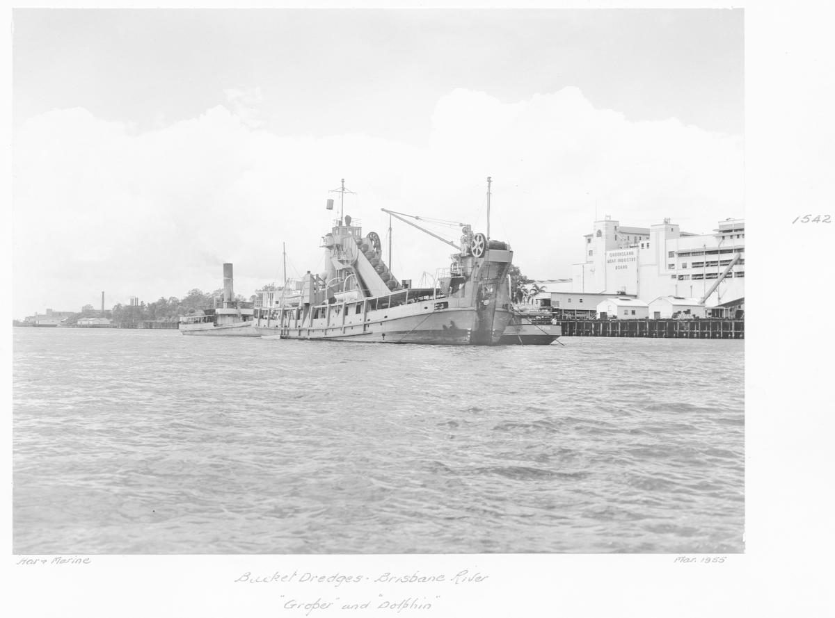 Bucket dredges "Groper" and "Dolphin", Brisbane River - March 1955