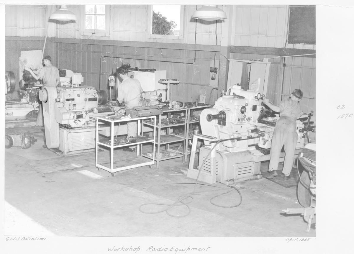 Civil Aviation radio equipment workshop, Eagle Farm - Brisbane, April 1955