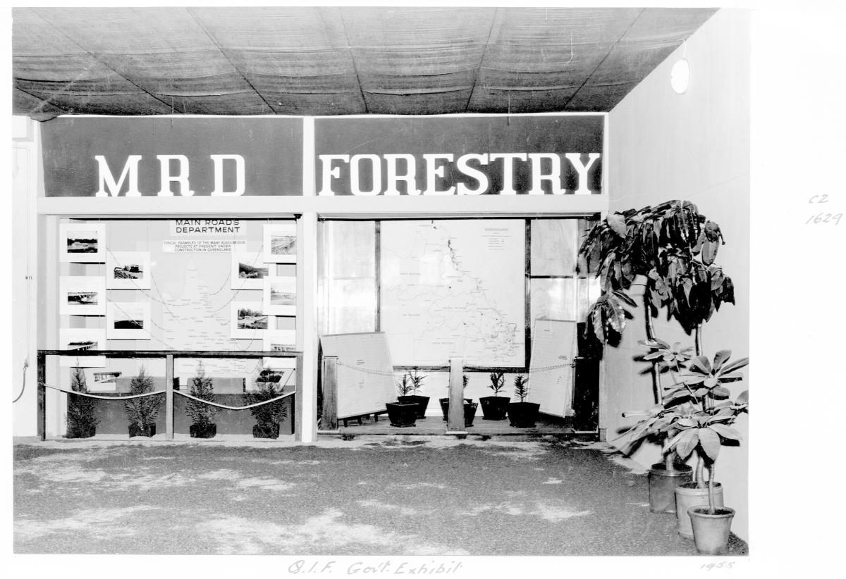 Queensland Industries Fair, Government exhibit, Main Roads Department and Lands Department, Forestry Branch - Brisbane, April-May 1955