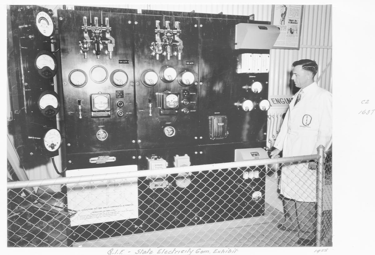 Queensland Industries Fair, Government exhibit, State Electricity Commission machinery - Brisbane, April-May 1955