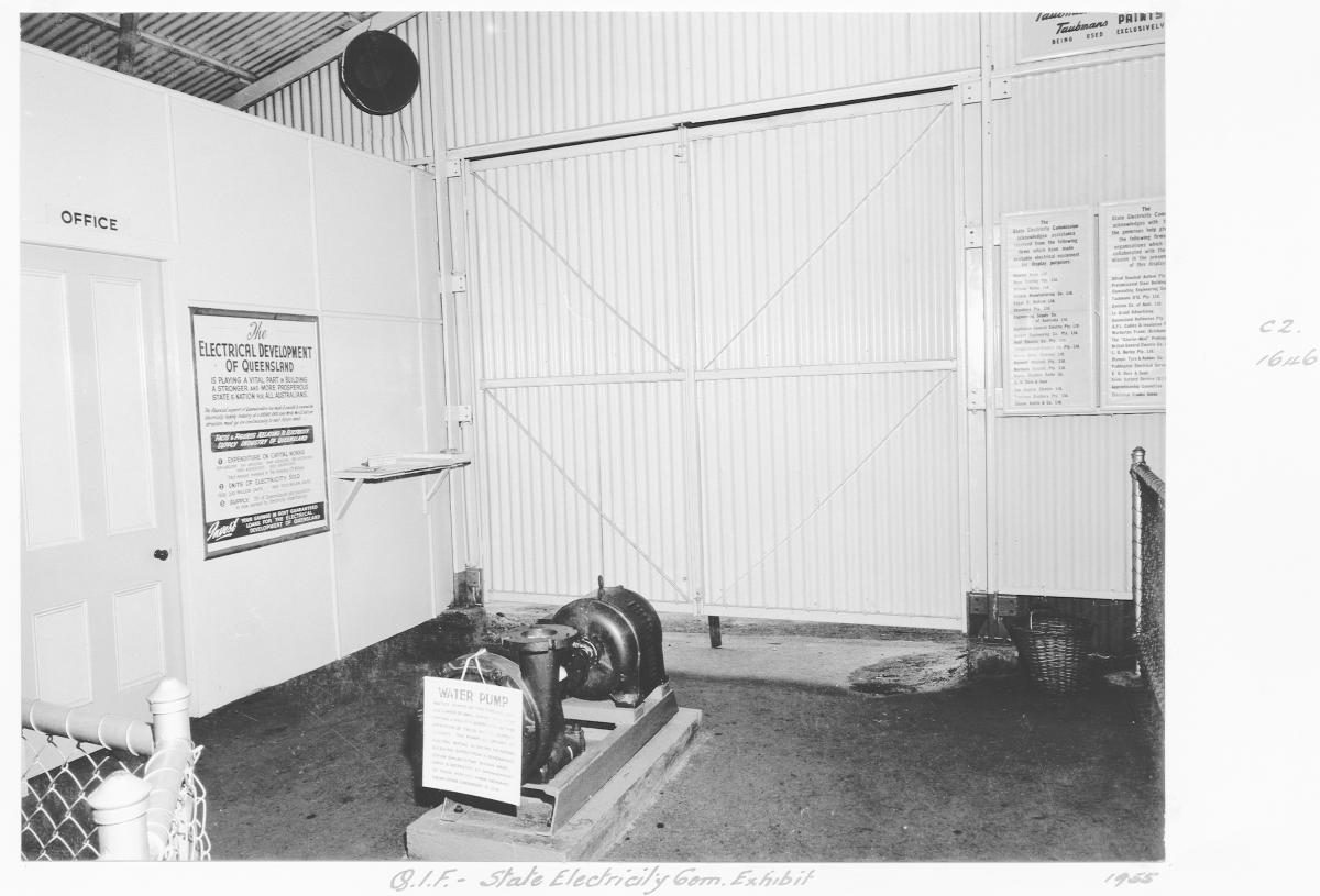 Queensland Industries Fair, Government exhibit, State Electricity Commission, water pump - Brisbane, April-May 1955