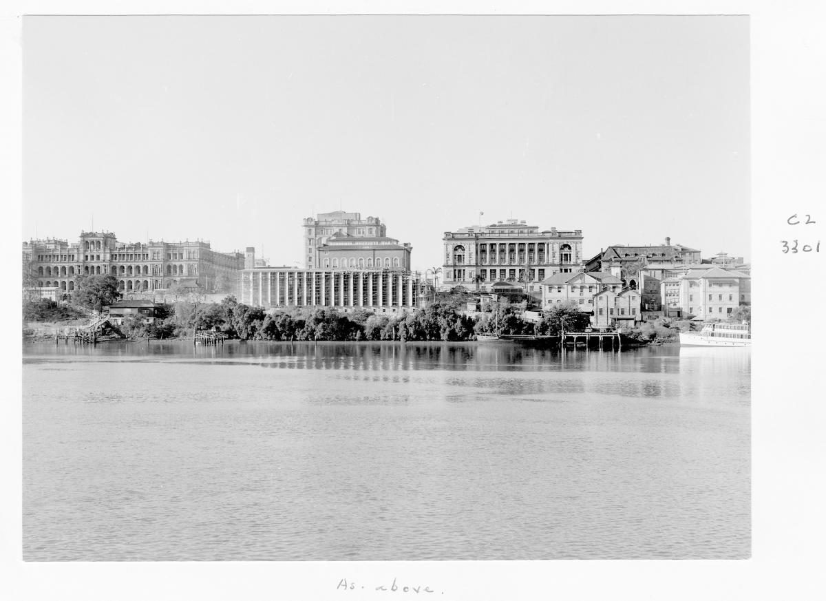 Construction of extensions to the State Library of Queensland on William St - Brisbane, August 1959