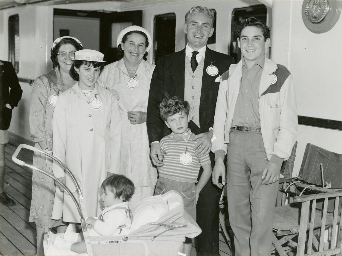 1959 Centenary celebrations - Migrant ship "Orion", migrant family - Brisbane, August 1959