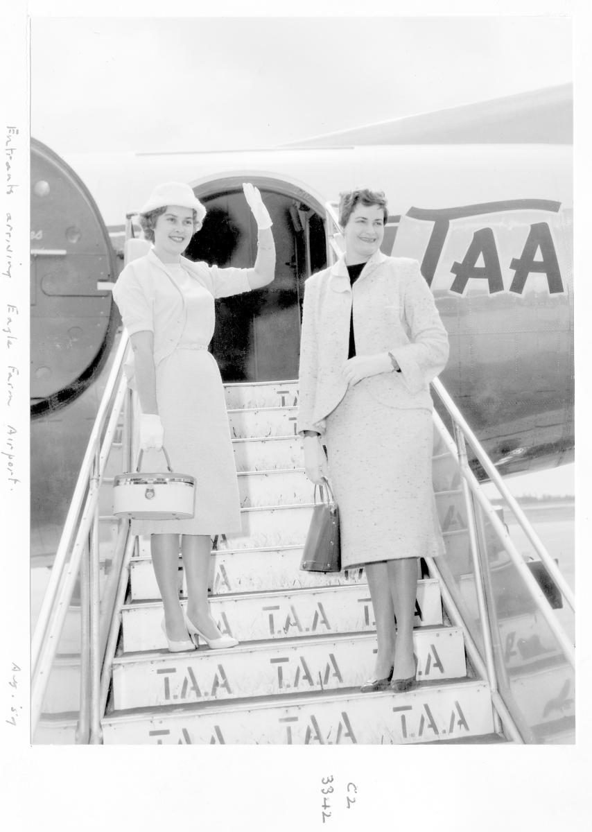 Miss Traffic Safety Quest - Entrants arriving at Eagle Farm Airport - Brisbane, August 1959