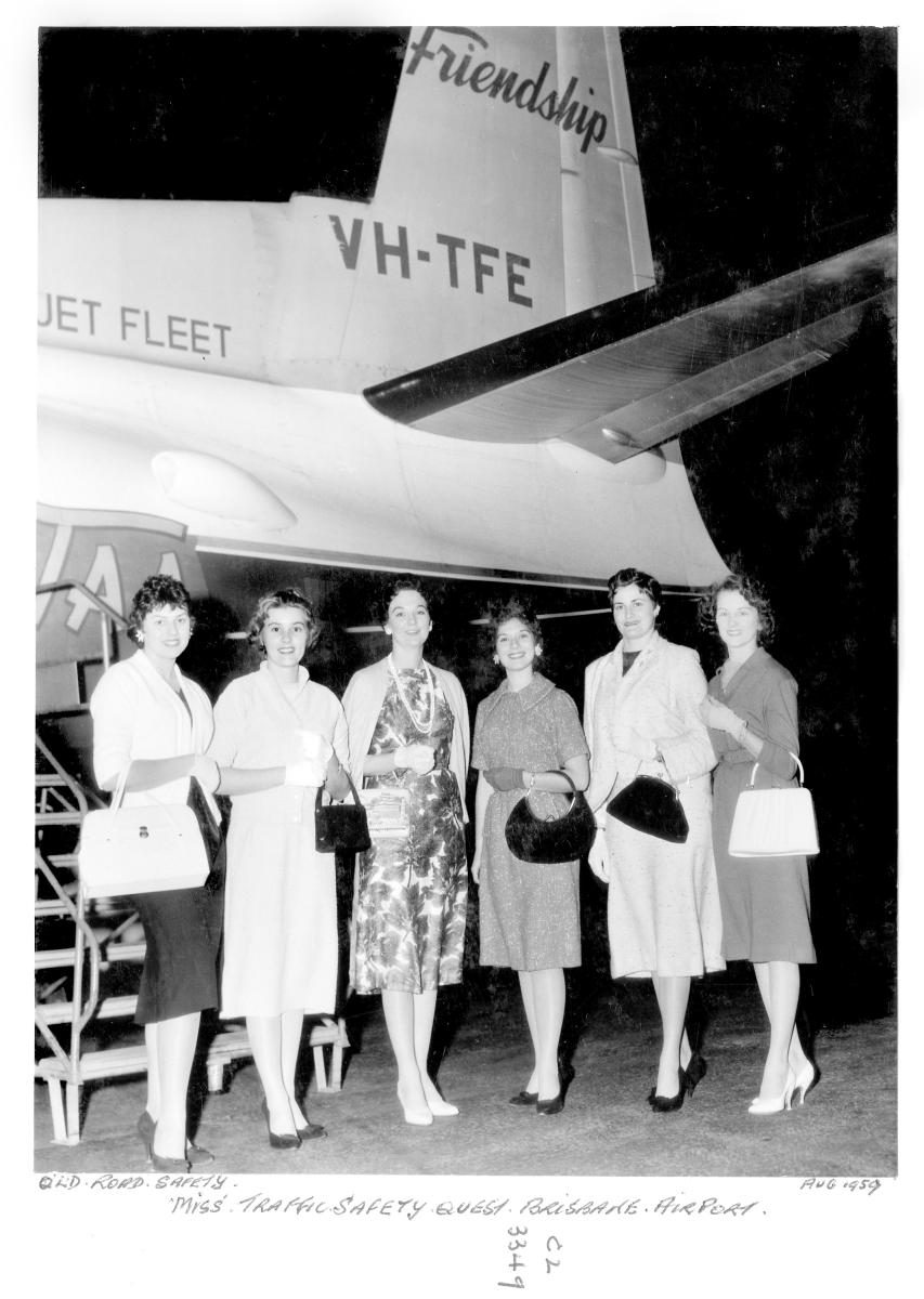 Miss Traffic Safety Quest - Entrants at Brisbane Airport - Brisbane, August 1959