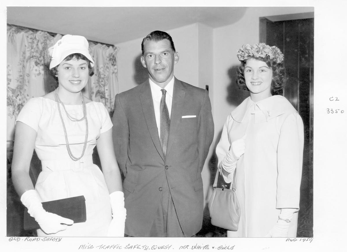 Miss Traffic Safety Quest - Mr White and entrants - Brisbane, August 1959