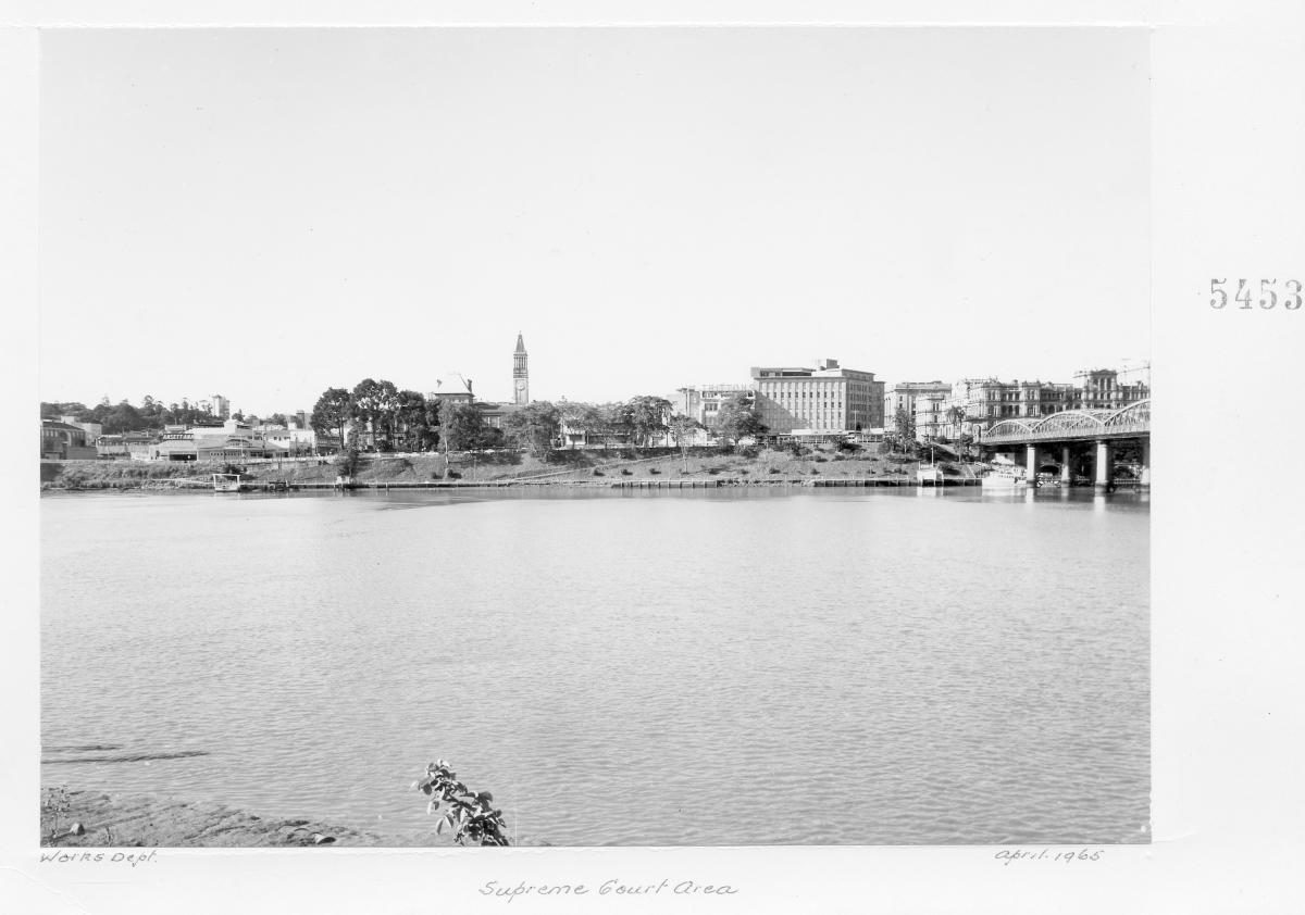 Supreme Court area, viewed from South Brisbane, Brisbane, April 1965
