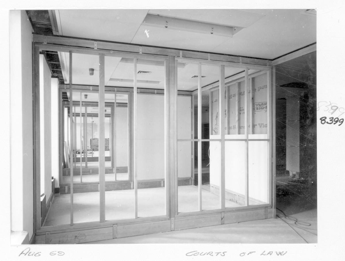 Interior, Law Courts building under construction, Brisbane, August 1969