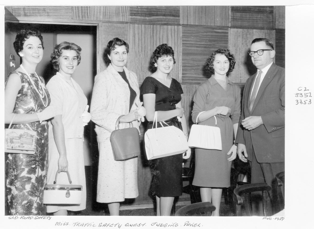 Miss Traffic Safety Quest - Entrants with Mr G W W Chalk - Brisbane, August 1959