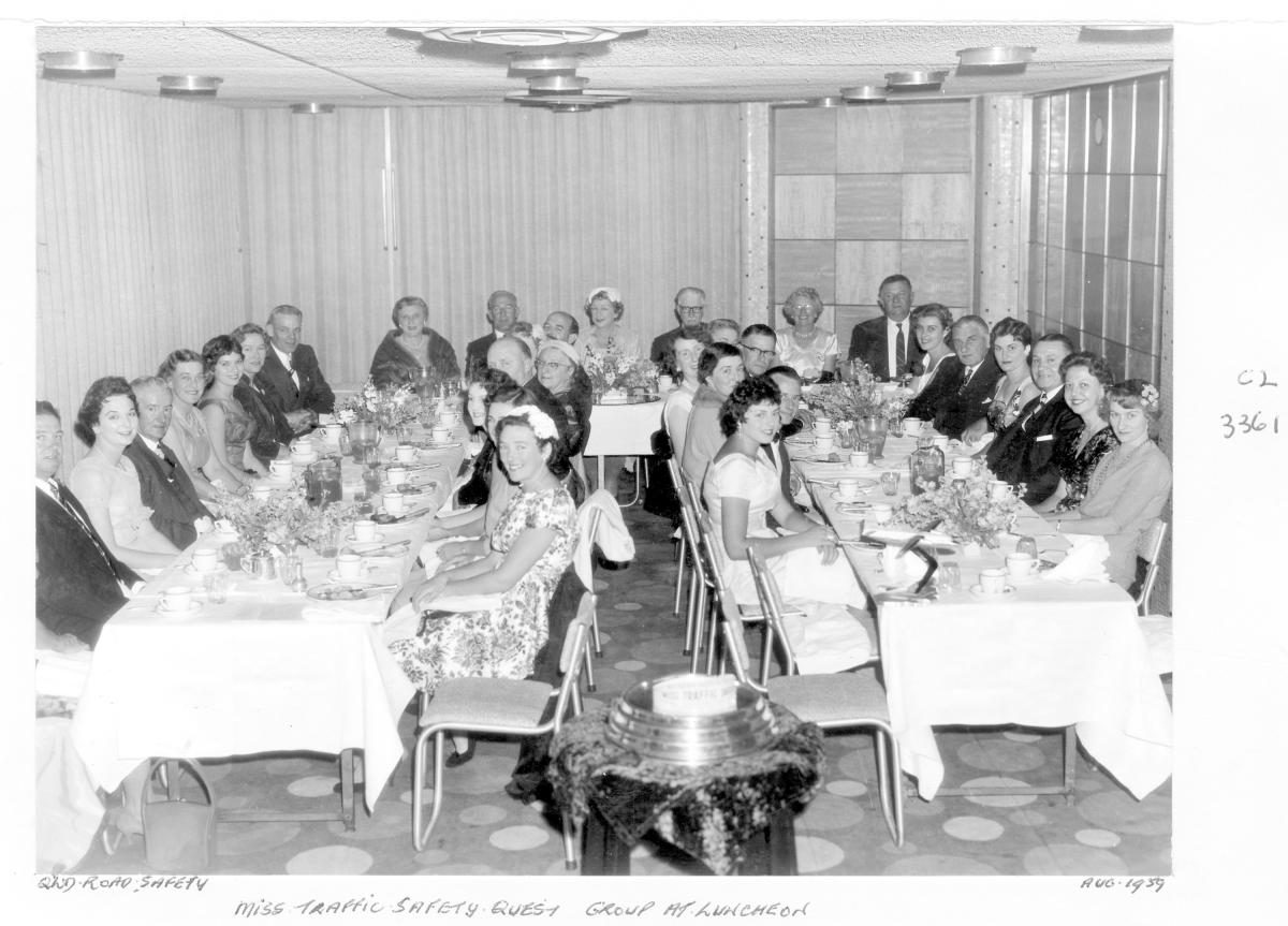 Miss Traffic Safety Quest - Group at luncheon - Brisbane, August 1959