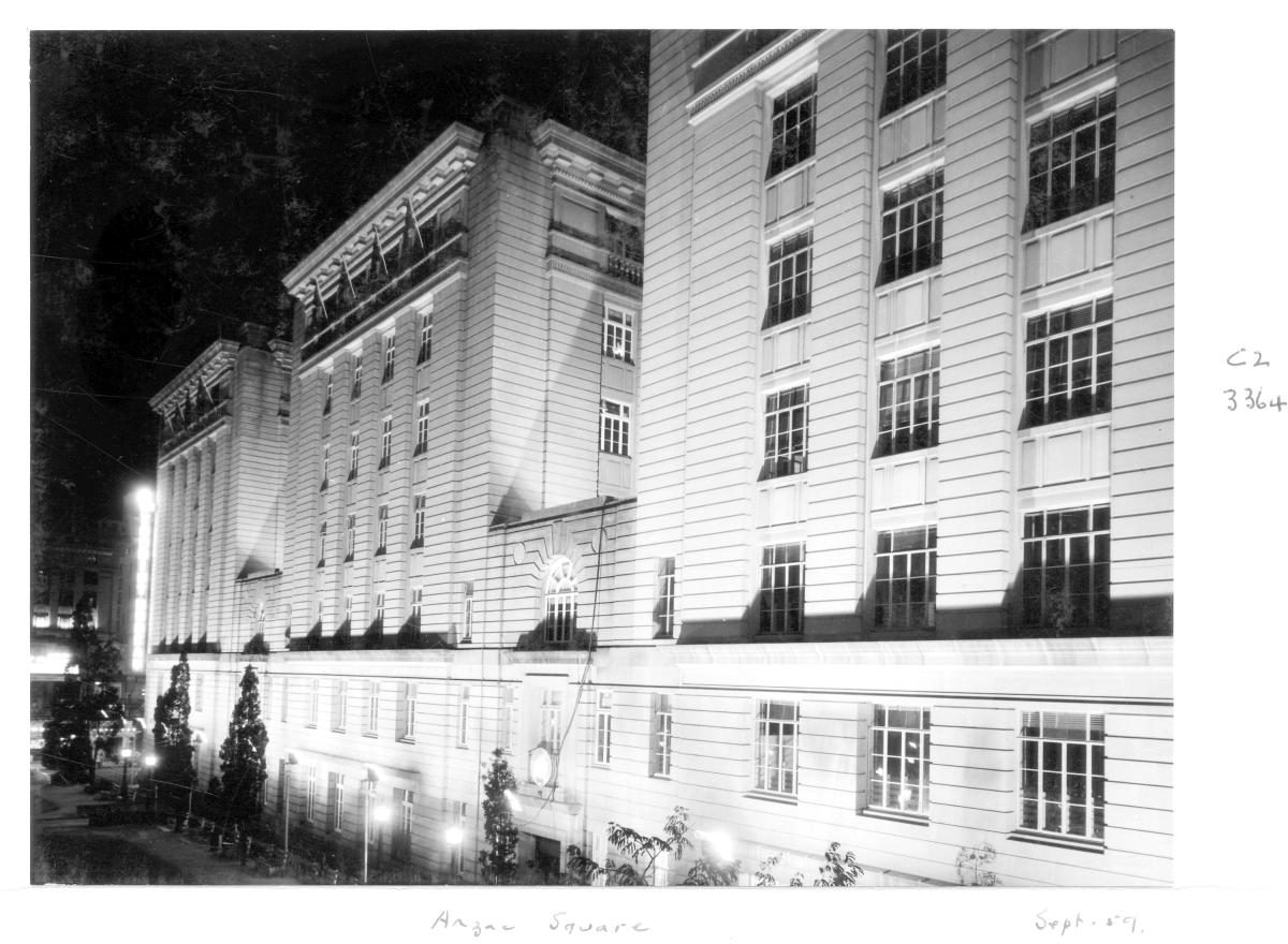 Anzac Square building by night - Brisbane, September 1959