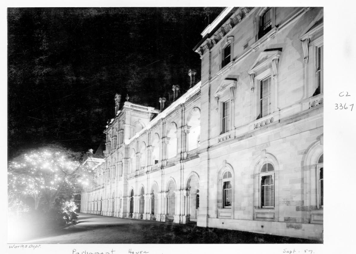 Parliament House by night - Brisbane, September 1959