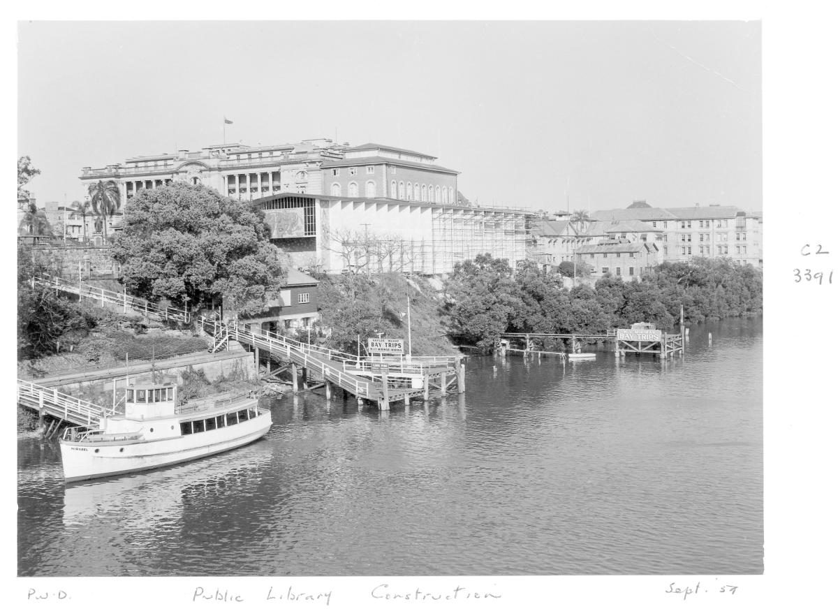 Construction of extensions to the State Library of Queensland on William St - Brisbane, September 1959