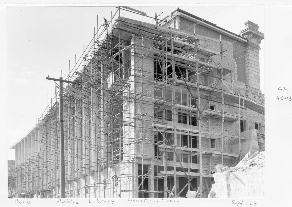 Construction of extensions to the State Library of Queensland on William St - Brisbane, September 1959