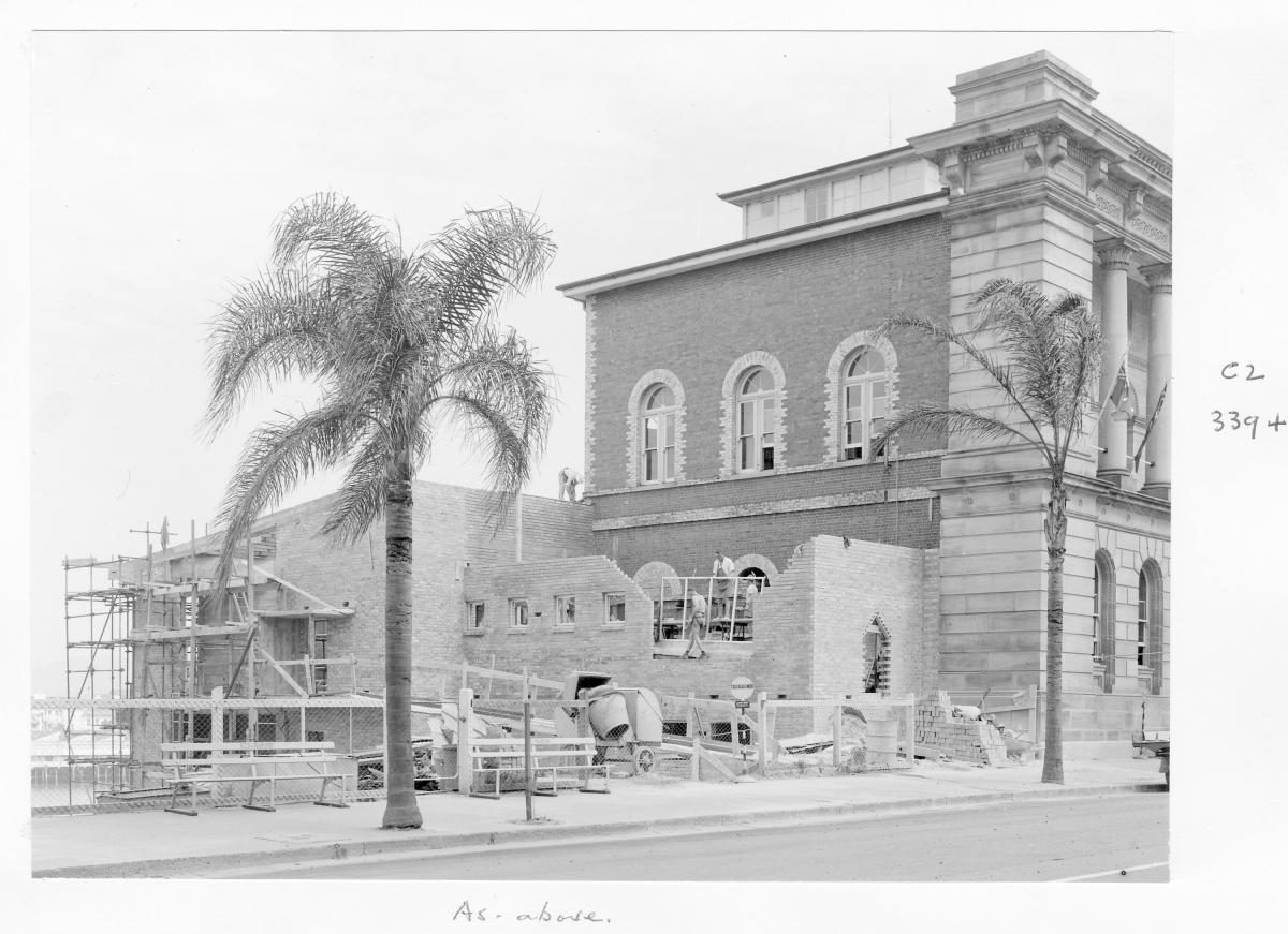 Construction of extensions to the State Library of Queensland on William St - Brisbane, September 1959